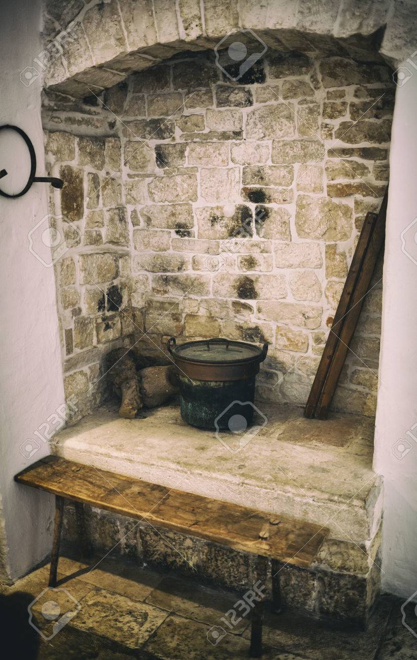 Old Fireplace Used For Cooking Inside A Trullo In Alberobello