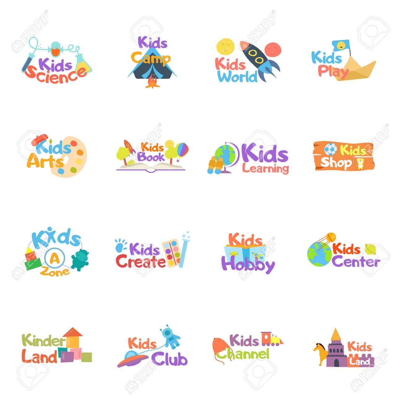 Kids Logo Vector Set Logo Collection Of Kids Club Land