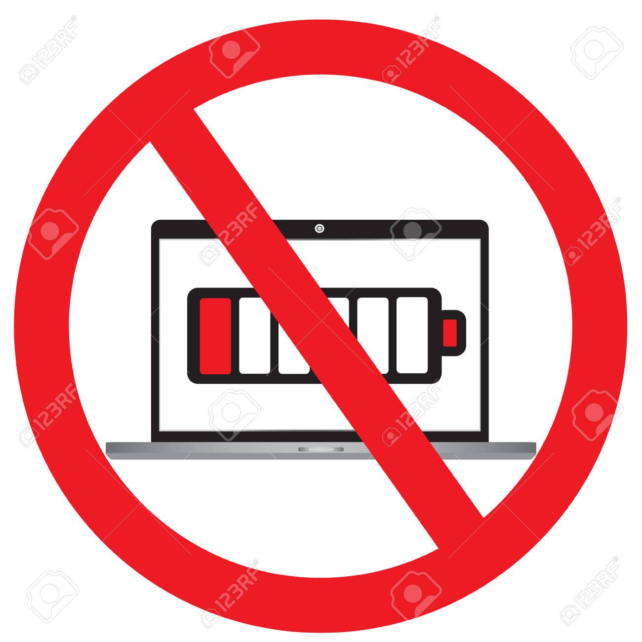 消費電力のうちほとんどにラップトップの記号がないかラップトップが単純なベクトル設計 概念の電源からノート パソコンでほぼフラット のイラスト素材 ベクタ Image