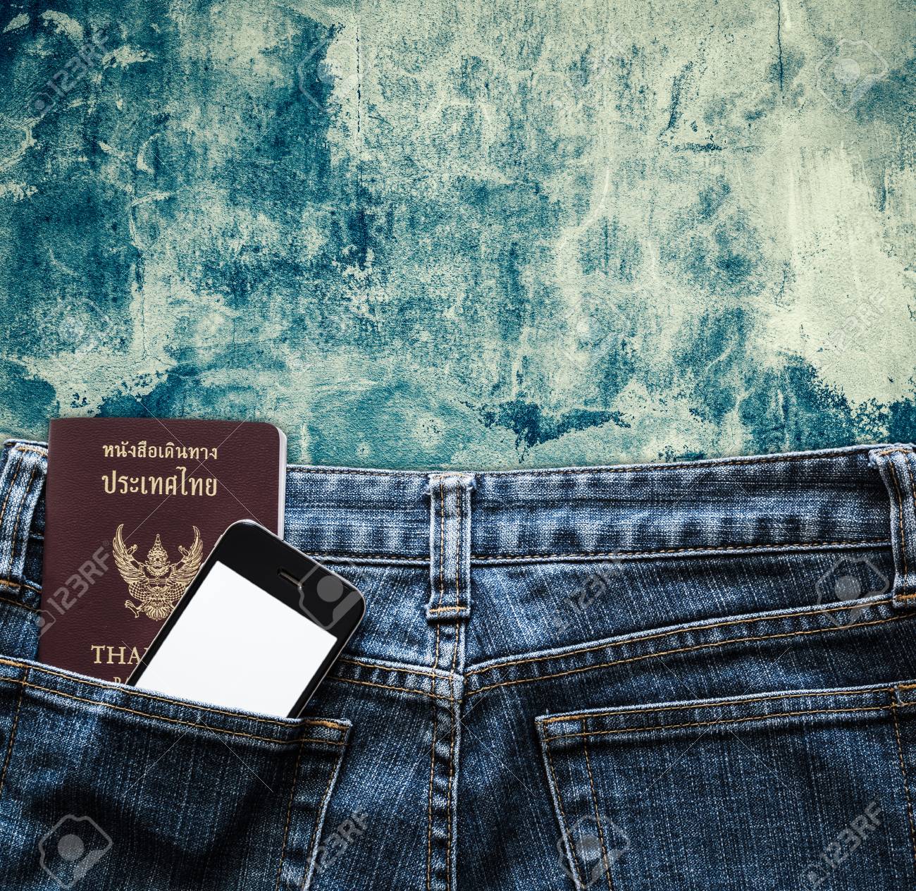 blue jeans with cell phone pocket