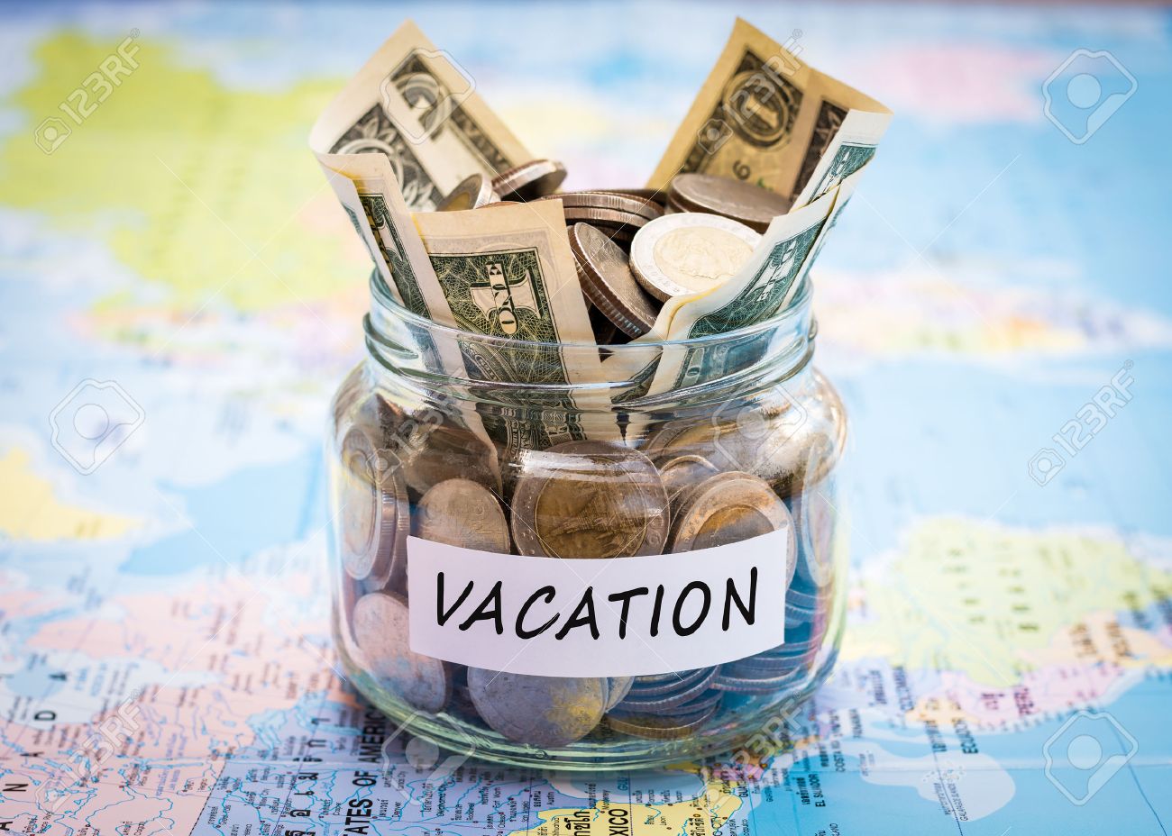vacation budget concept vacation money savings in a glass jar