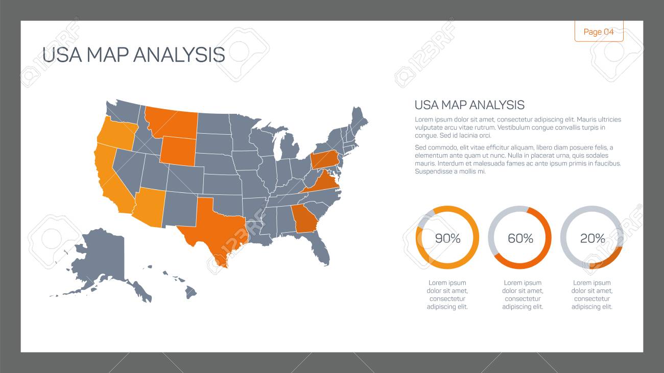 editable infographic template of usa map analysis with percent
