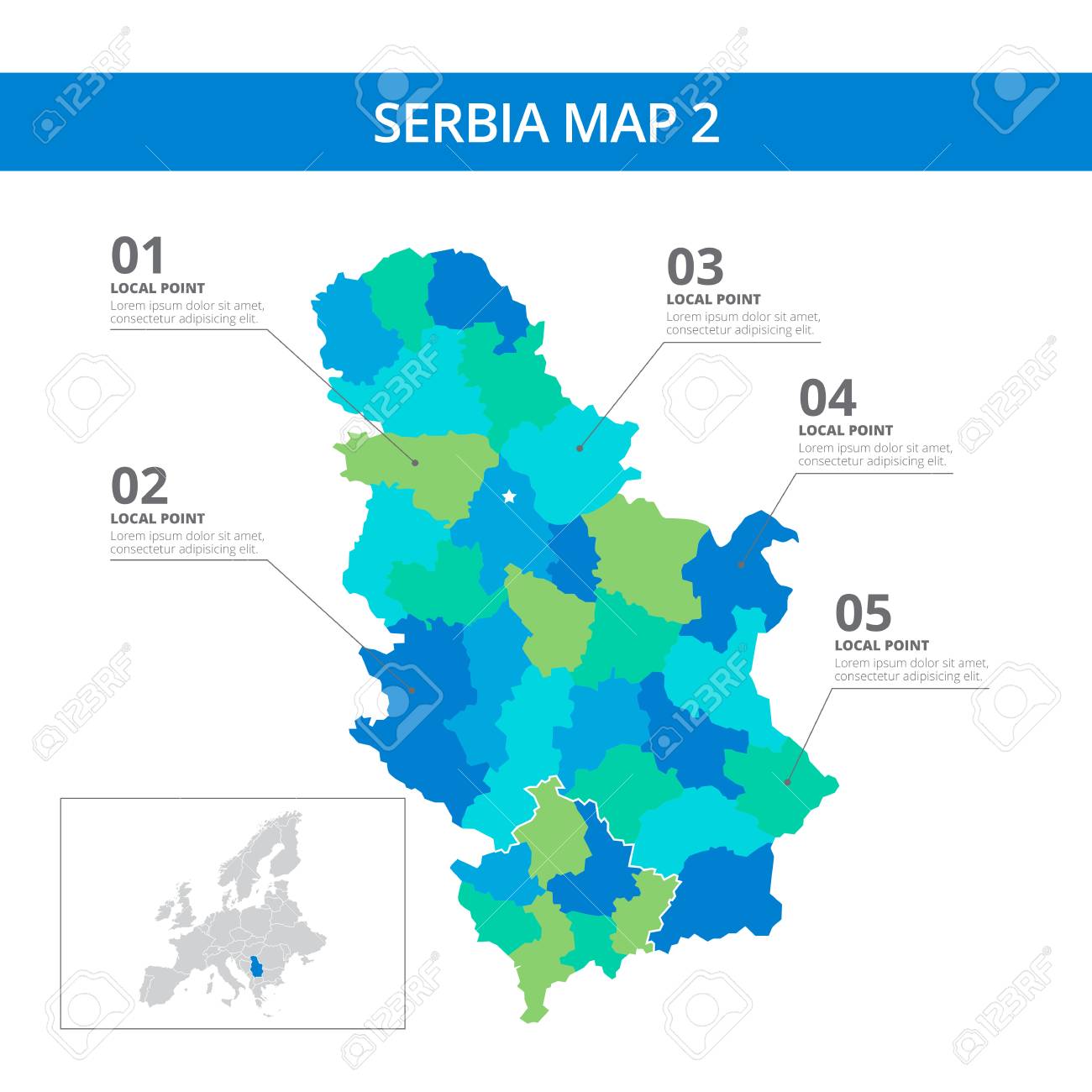 editable template of detailed map of serbia with information