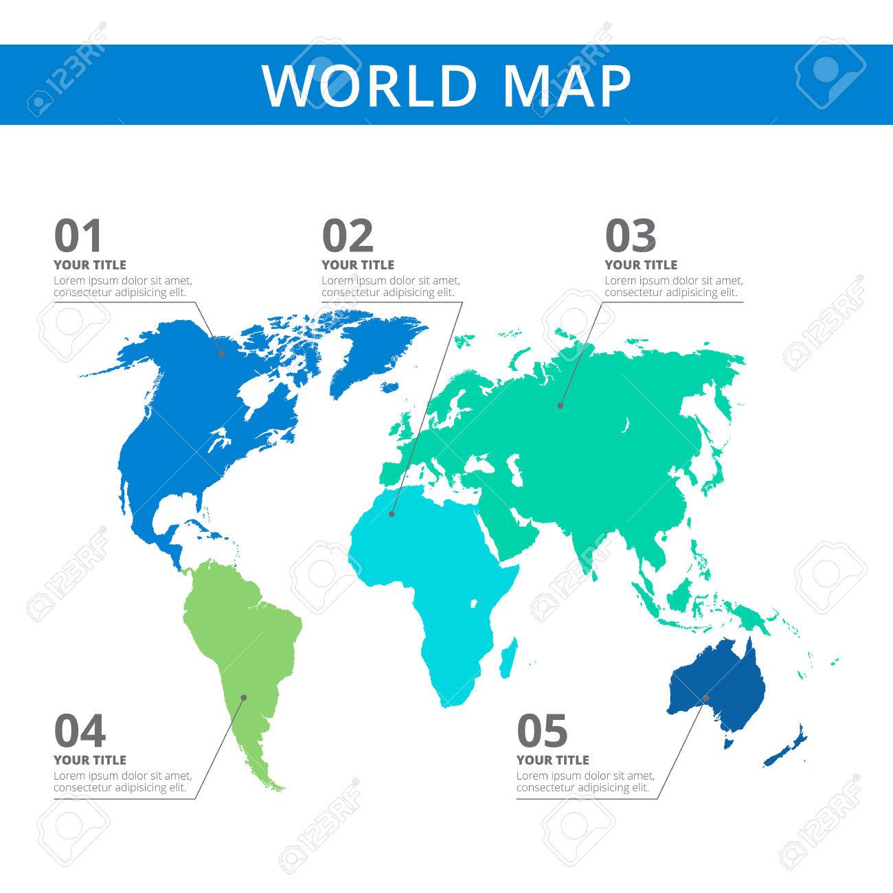 editable template of detailed world map with continents silhouettes