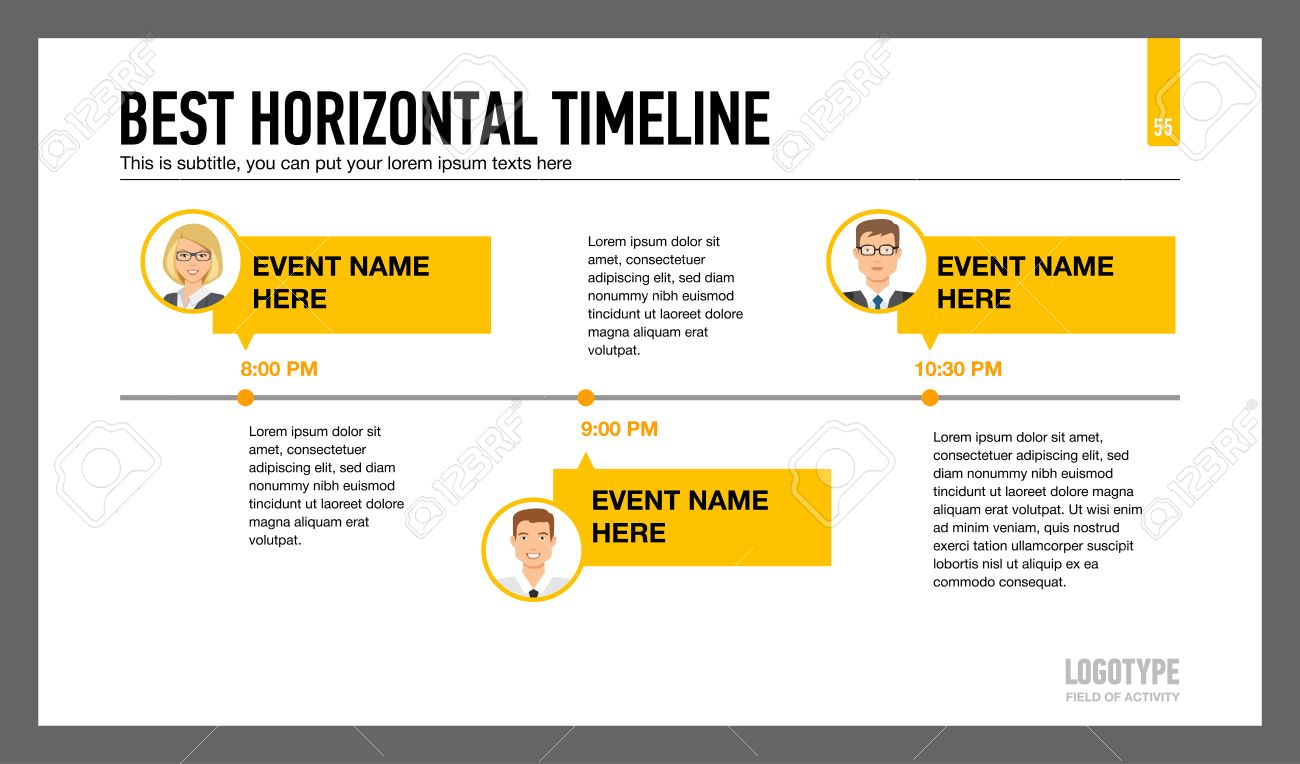 editable infographic template of horizontal timeline with male horizontal timeline