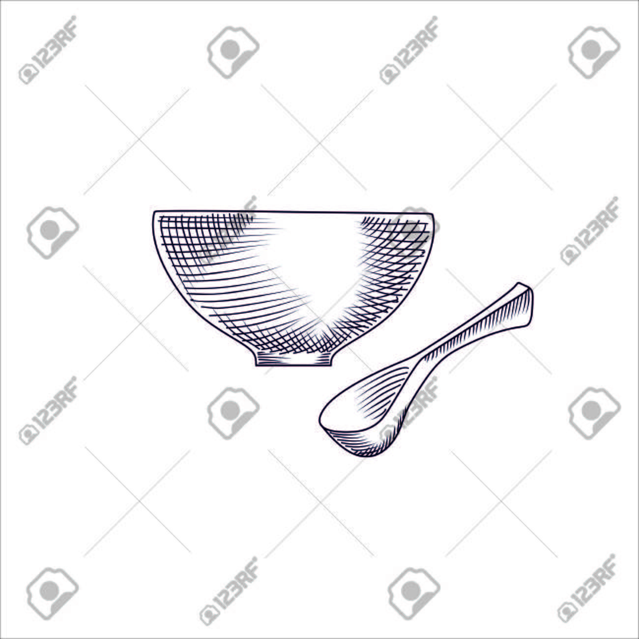 伝統的な日本の味噌汁と白い背景で隔離のスプーン ボウルのイラストを彫刻 のイラスト素材 ベクタ Image 伝統的な日本の味噌汁と白い背景で隔離のスプーン ボウルのイラストを彫刻 のイラスト素材 ベクタ Image