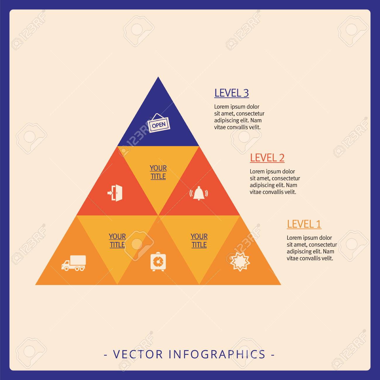 editable template of triangle pyramid chart with three levels triangle pyramid template