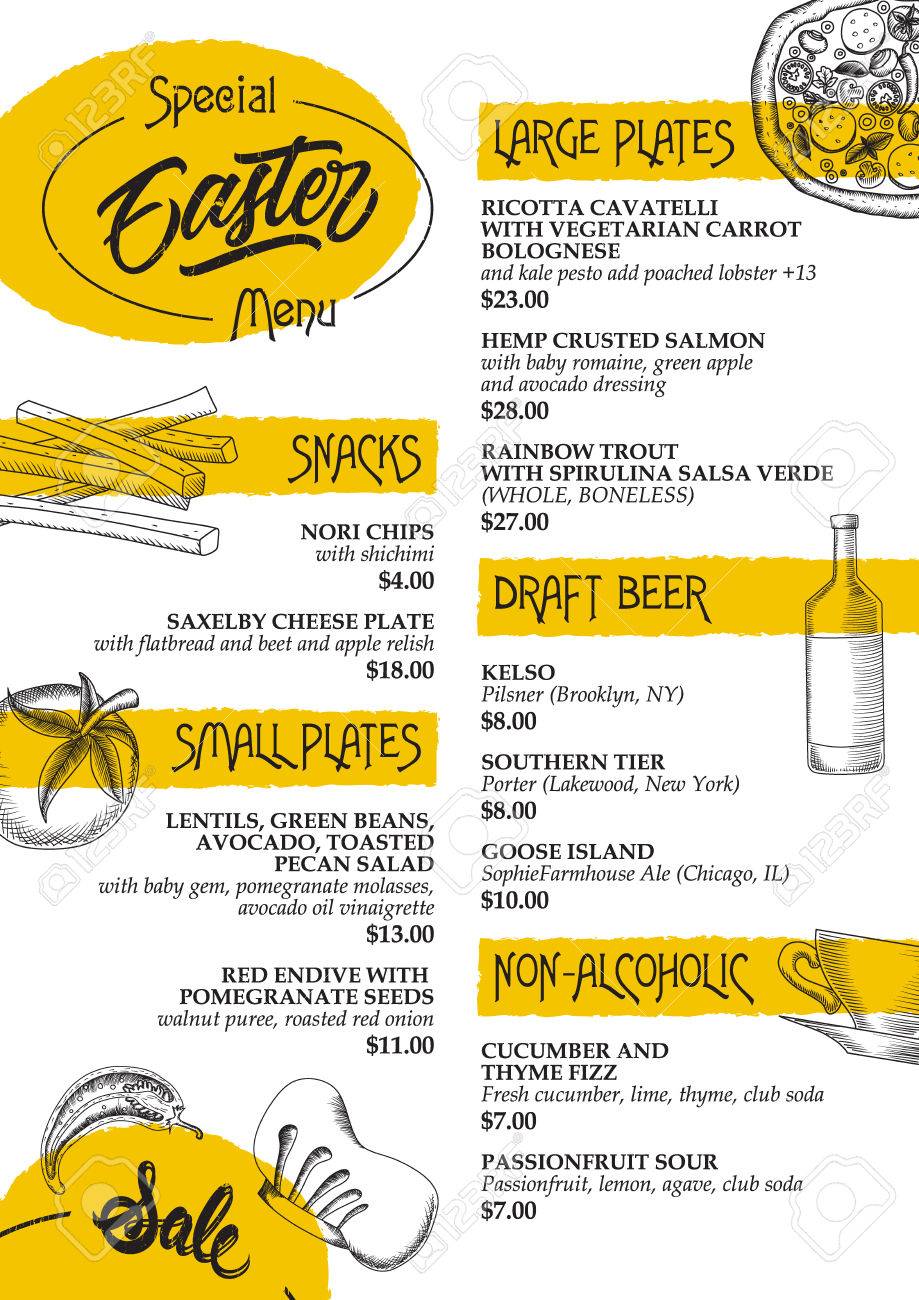 special easter menu brochure with five categories design template