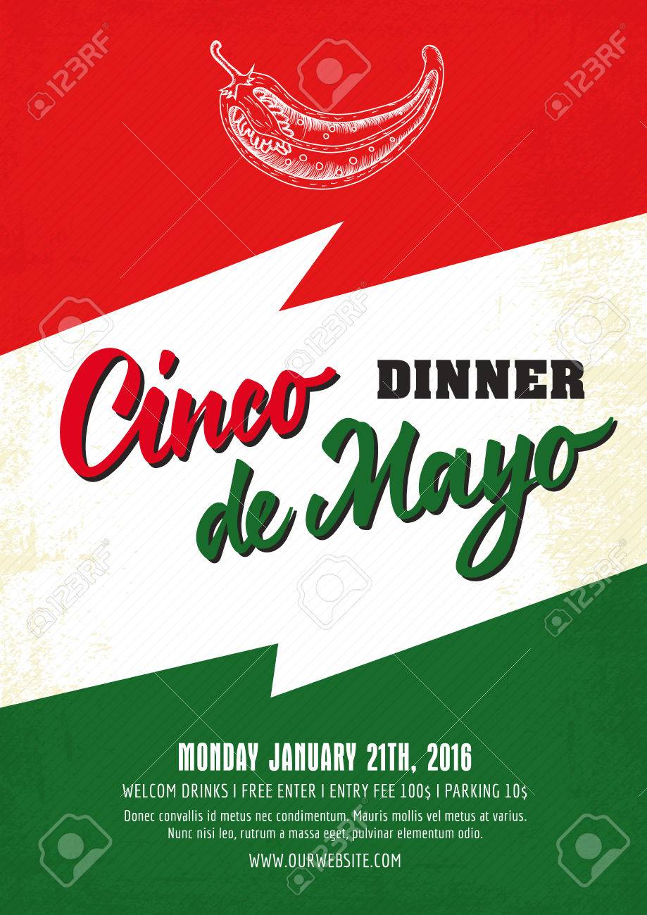 dinner cinco de mayo poster template with sample text on background