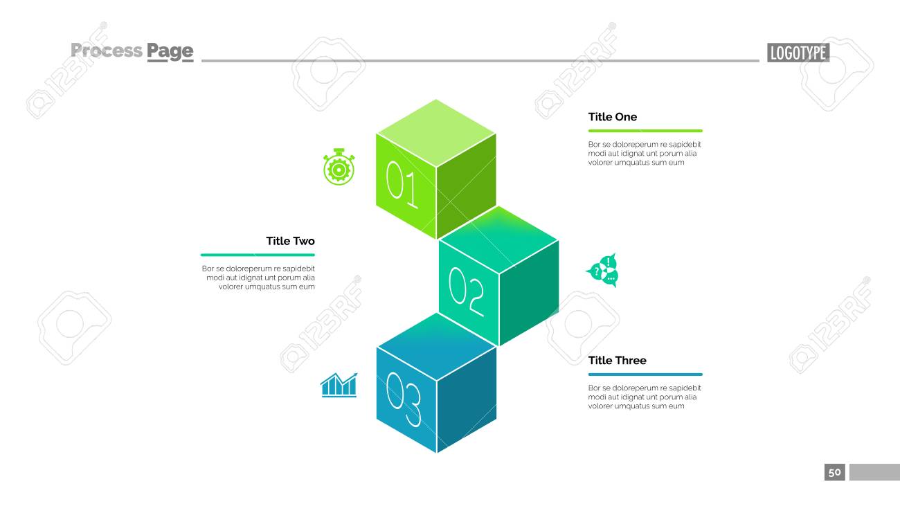 three cubes process chart slide template royalty free cliparts slide cubes