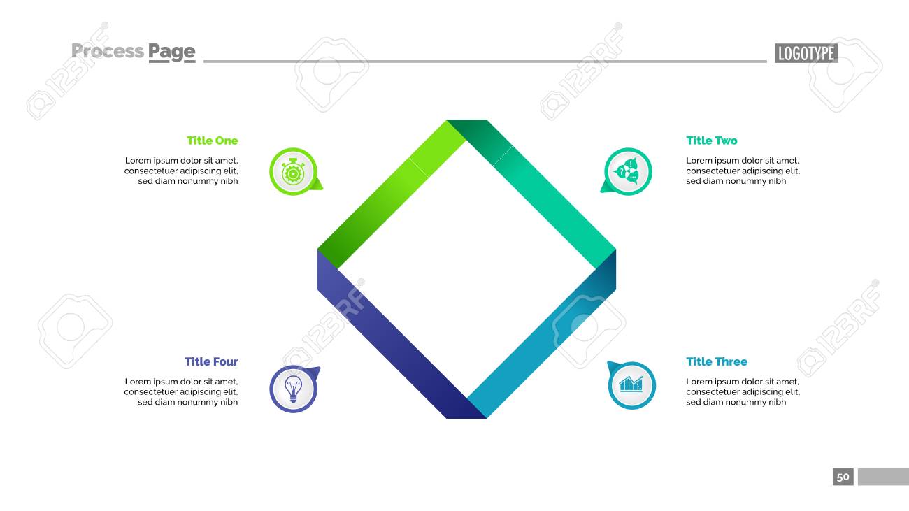 four square edges process chart slide template business data
