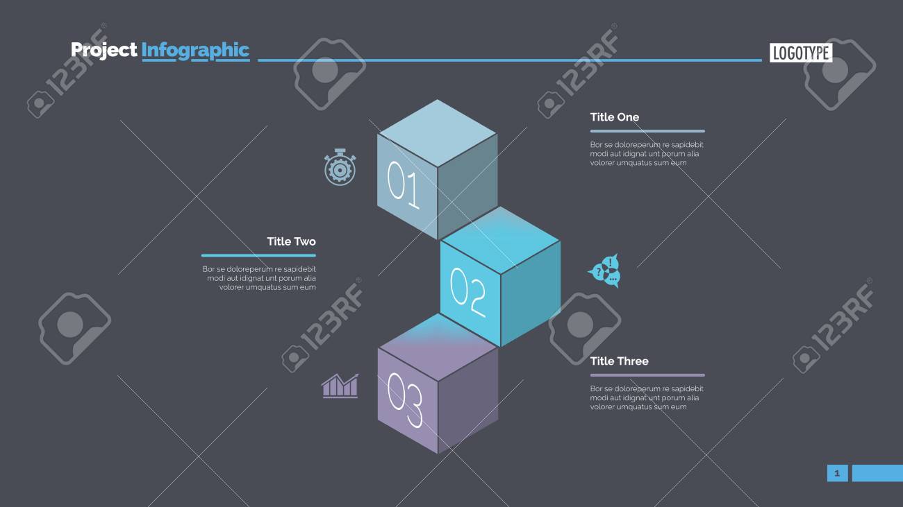 three cubes process chart slide template royalty free cliparts slide cubes