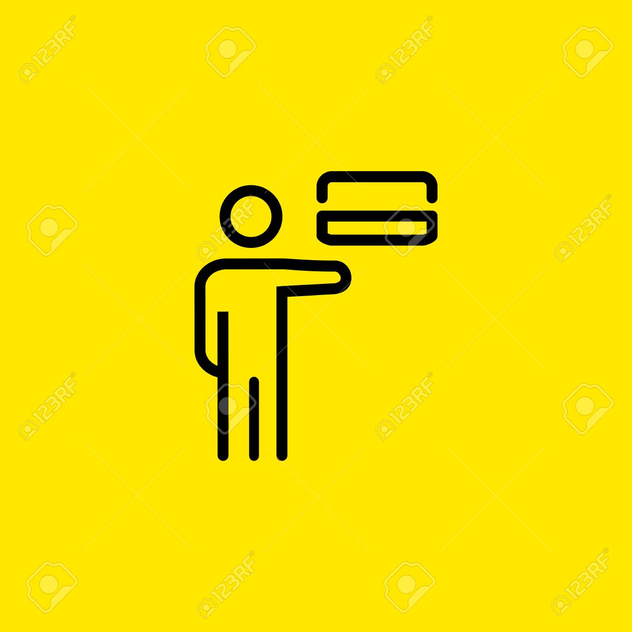 クレジットカードラインアイコンを提示する男のイラスト素材 ベクタ Image