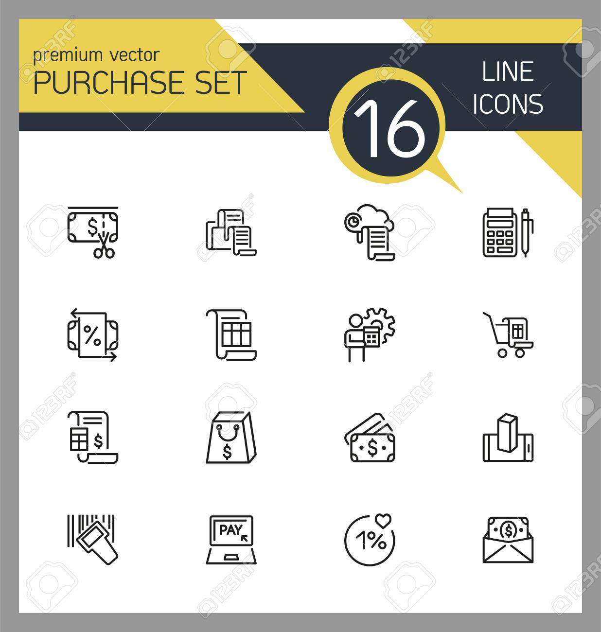 purchase icons set of line icons cash back receipt payment