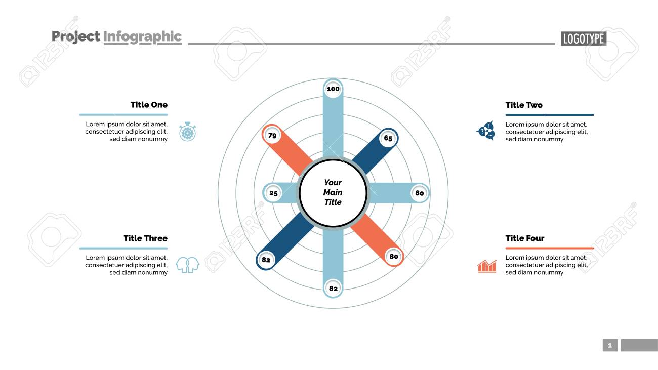 eight columns radial bar chart slide template business data option