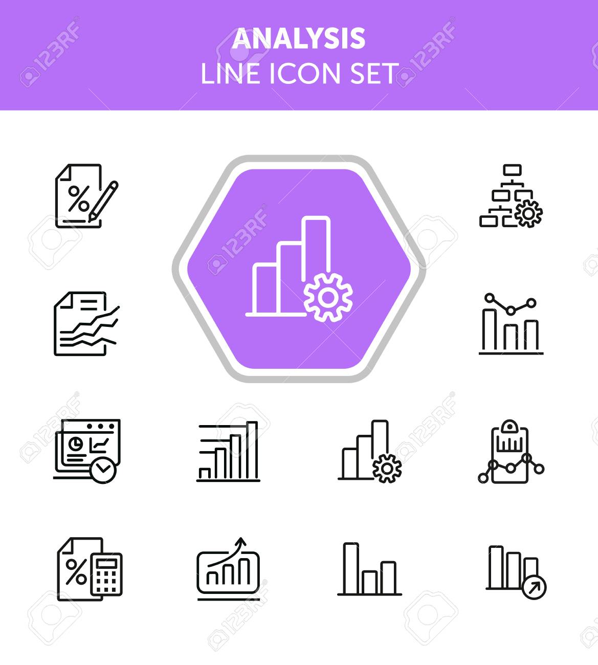analysis line icon set bar chart bank interest loan agreement loan analysis