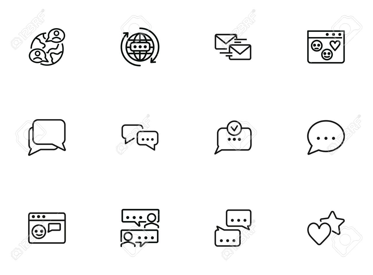 Social media communications line icon set. Set of line icons on white background. Chatting, message, typing. Internet concept. Vector illustration can be used for topics like web, communication - 126644833 Social media communications line icon set. Set of line icons on white background. Chatting, message, typing. Internet concept. Vector illustration can be used for topics like web, communication - 126644833