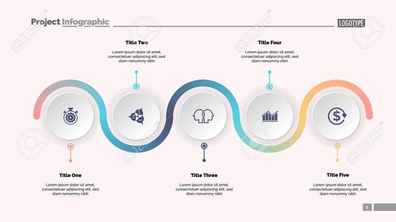 Five step process chart slide template. Business data. Progress, diagram, design. Creative concept for infographic, report, presentation. Can be used for topics like workflow, marketing, management - 124422726 Five step process chart slide template. Business data. Progress, diagram, design. Creative concept for infographic, report, presentation. Can be used for topics like workflow, marketing, management - 124422726