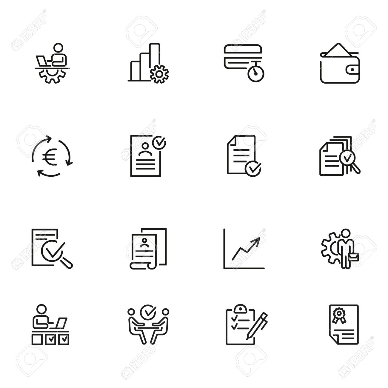 직원 파일 라인 아이콘 세트입니다. 프로필, 개인 데이터, 이력서, 그래프. 인적 자원 개념입니다. 사무, 경력, 인사 관리와 같은  주제에 사용할 수 있습니다. 로열티 무료 사진, 그림, 이미지 그리고 스톡포토그래피. Image 134041621