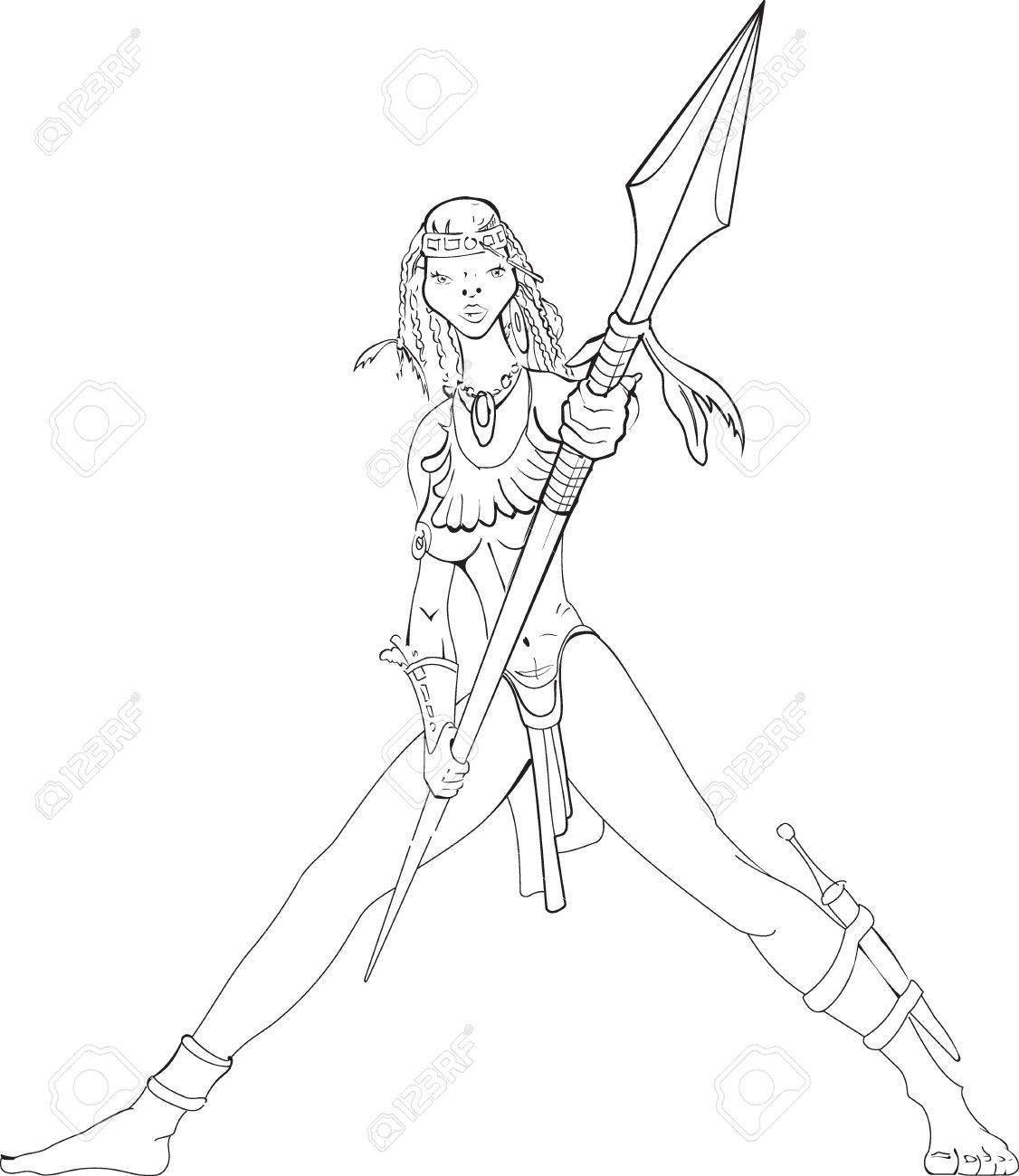 槍を持つ女性のベクトル イラストのイラスト素材 ベクタ Image 槍を持つ女性のベクトル イラストのイラスト素材 ベクタ Image
