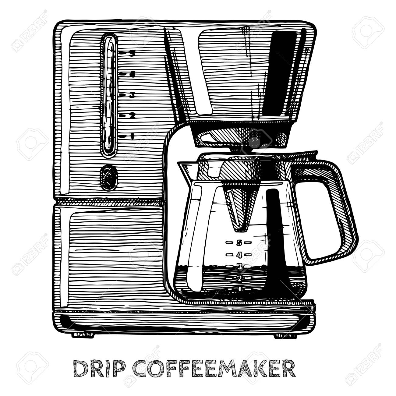 Drip Coffeemaker Vector Hand Drawn Illustration Of Coffee Machine In Vintage Engraved Style Isolated Drip Coffeemaker Vector Hand Drawn Illustration Of Coffee Machine In Vintage Engraved Style Isolated