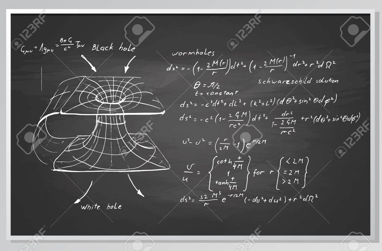 ブラックホール黒板に手描きの式とグラフ のイラスト素材 ベクタ Image