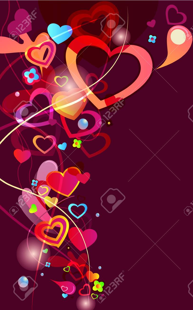 Hermoso Fondo Abstracto Con Corazones Y Lineas De Varios Colores