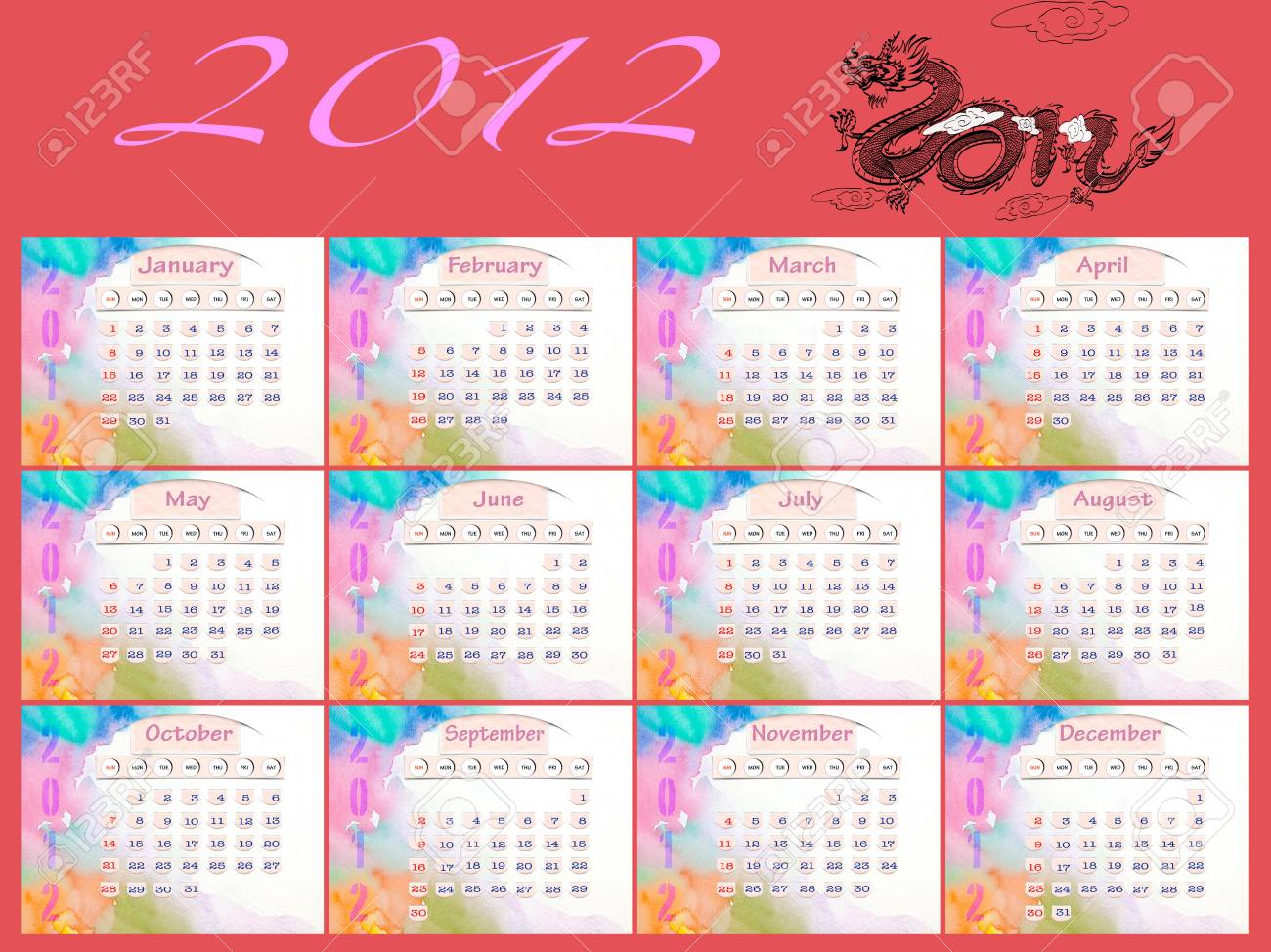 calendar 2010 january on water color stock photo picture and 2010 calendar january