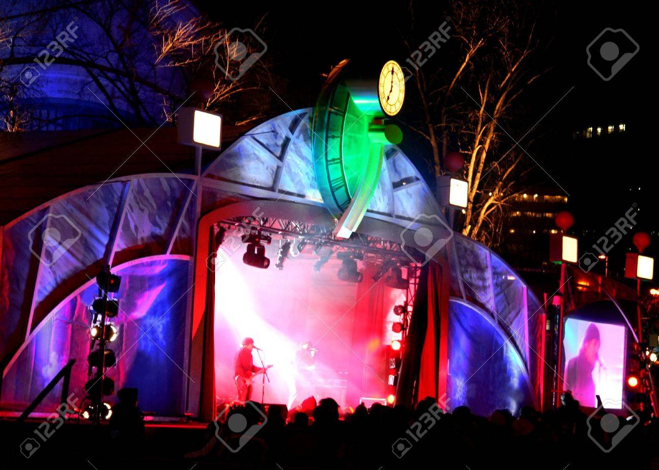 Outdoor Summer Concert With Colorful Stage Lights