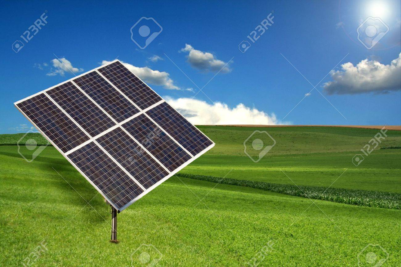 Solar Panel Sun Tracking System In A Meadow