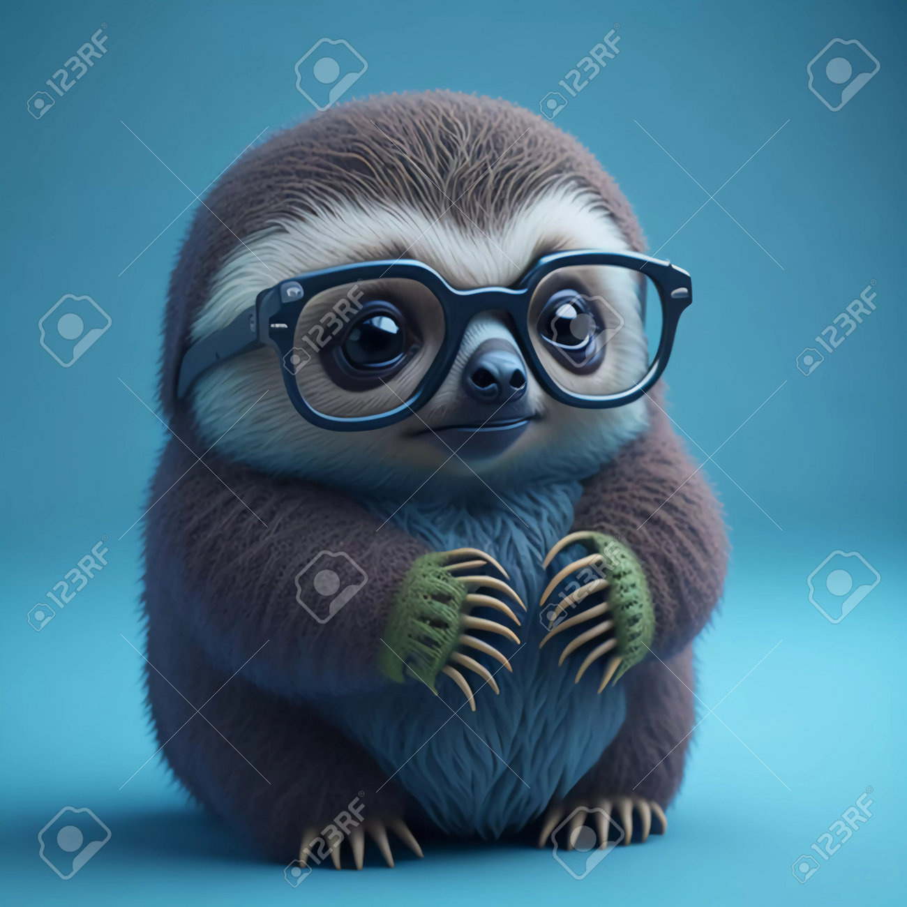 3D Render Of A Cute Sloth With Glasses On Blue Background Stock Photo,  Picture and Royalty Free Image. Image 203150732.