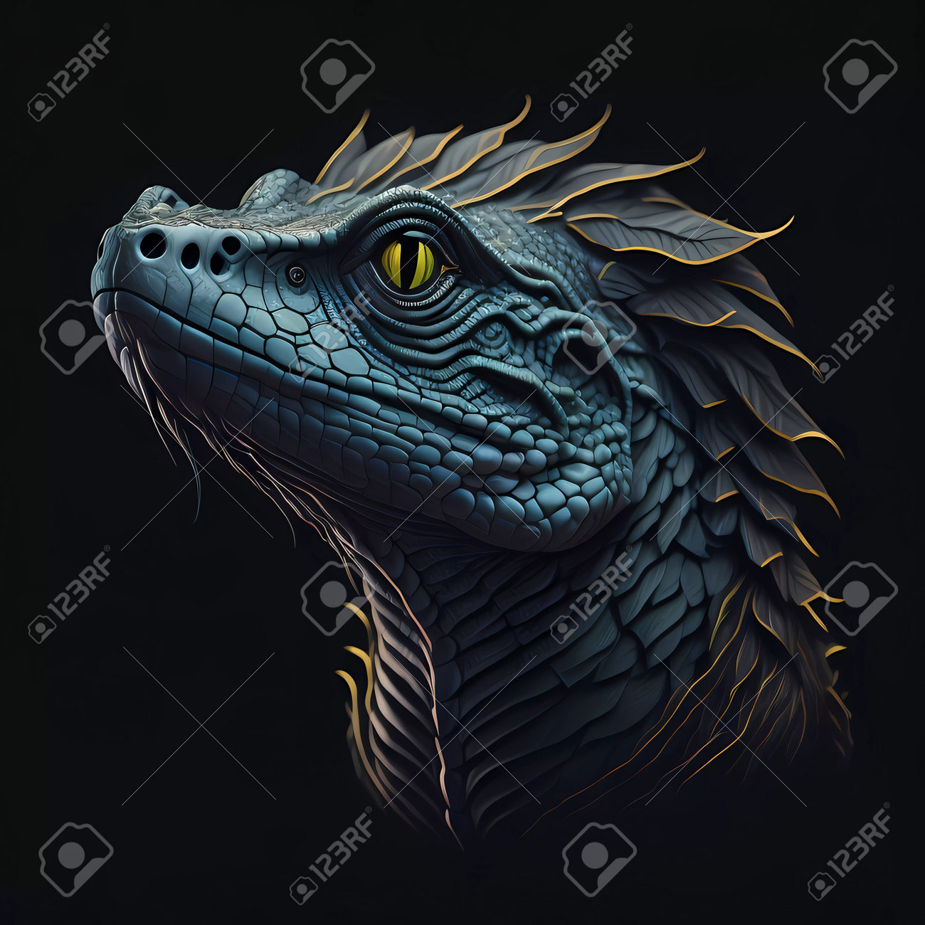 Immagini Stock - Illustrazione Di Un Drago Fantasy Su Sfondo Nero.  Rappresentazione 3d. Image 203183922