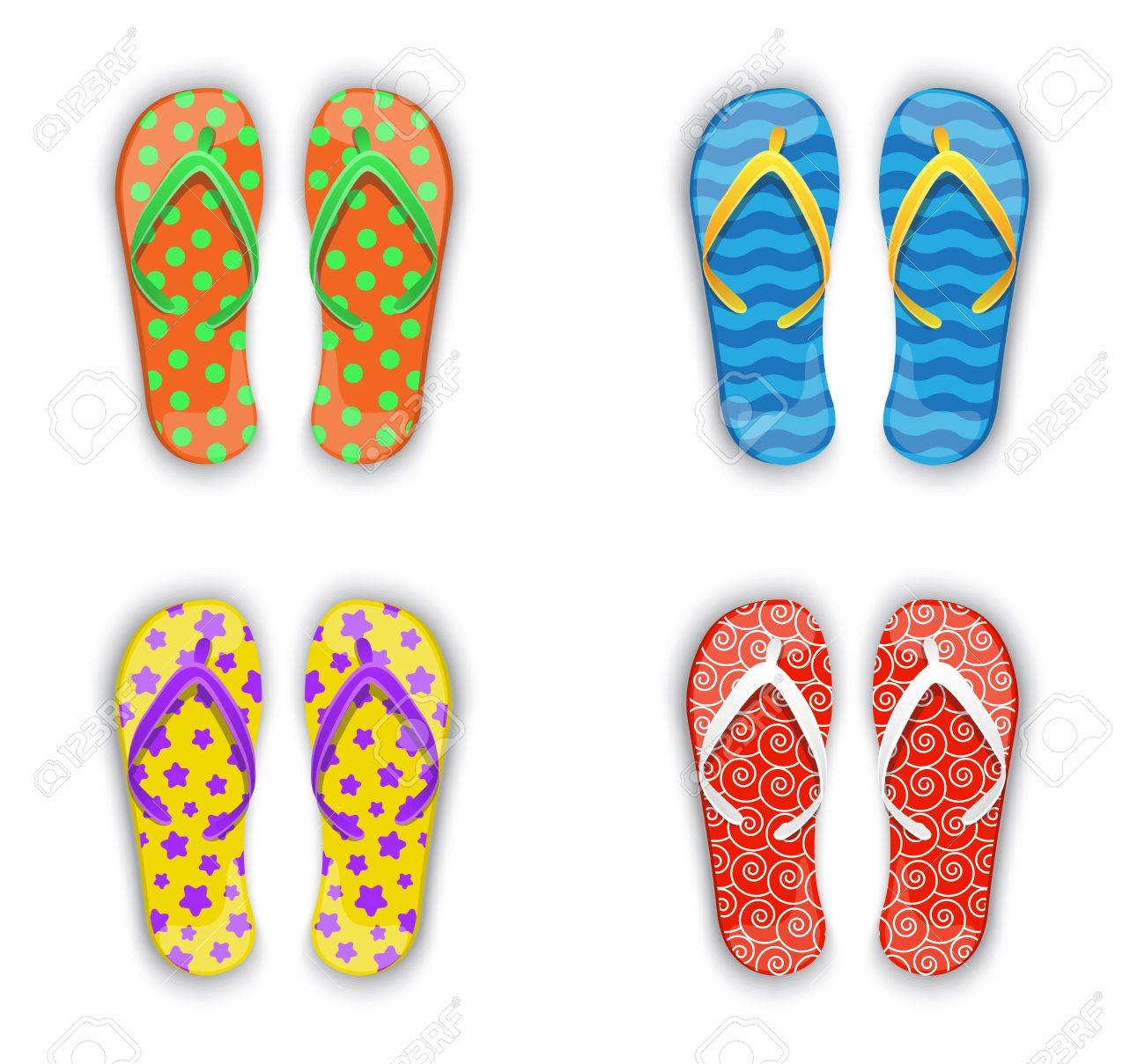 multi colored flip flops