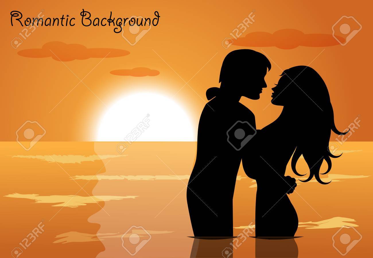 夕日と海で恋の異性カップルのイラスト素材 ベクタ Image 夕日と海で恋の異性カップルのイラスト素材 ベクタ Image