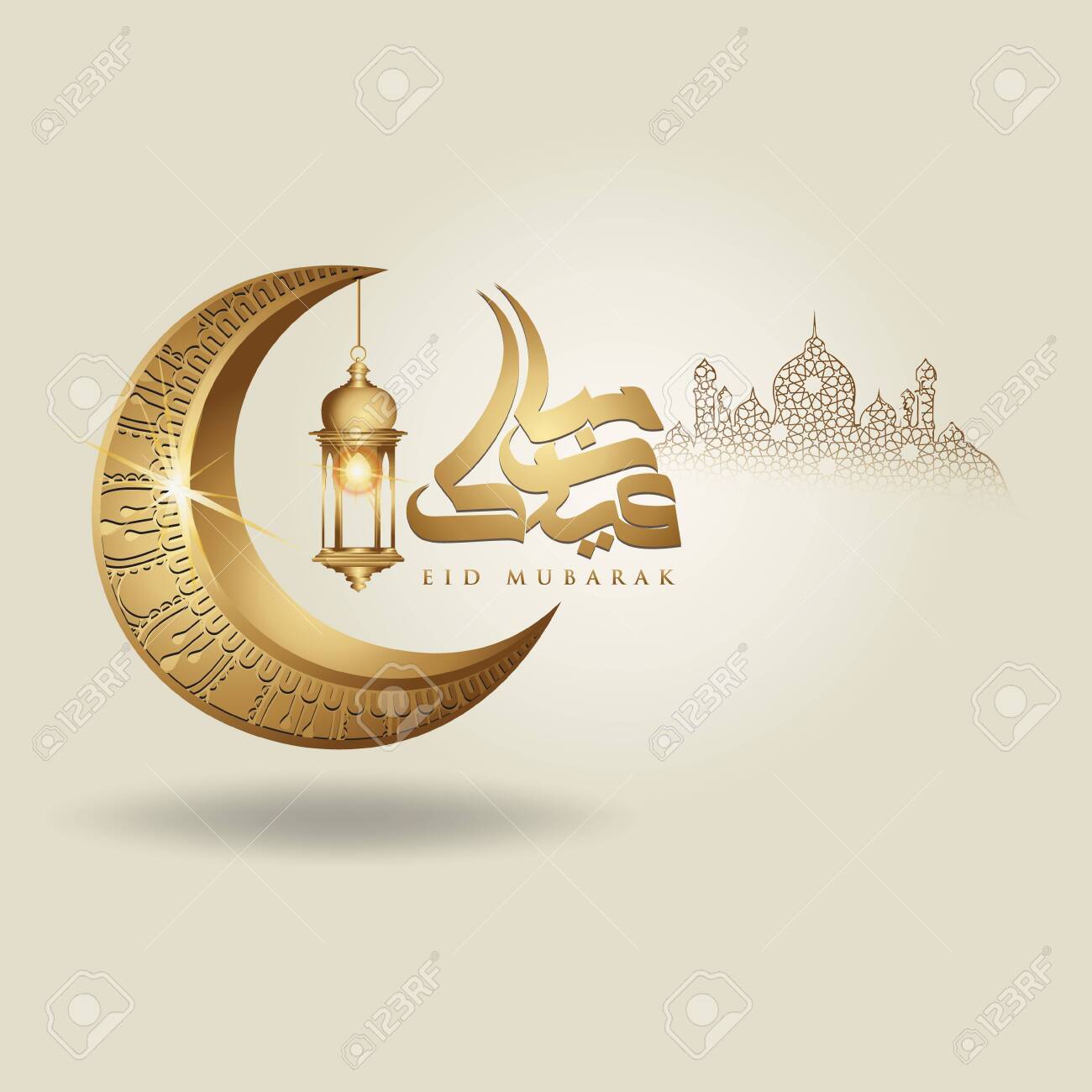 Eid Mubarak islamic design crescent moon, traditional lantern and arabic calligraphy, template islamic ornate greeting card vector for publication event - 122203094 Eid Mubarak islamic design crescent moon, traditional lantern and arabic calligraphy, template islamic ornate greeting card vector for publication event - 122203094
