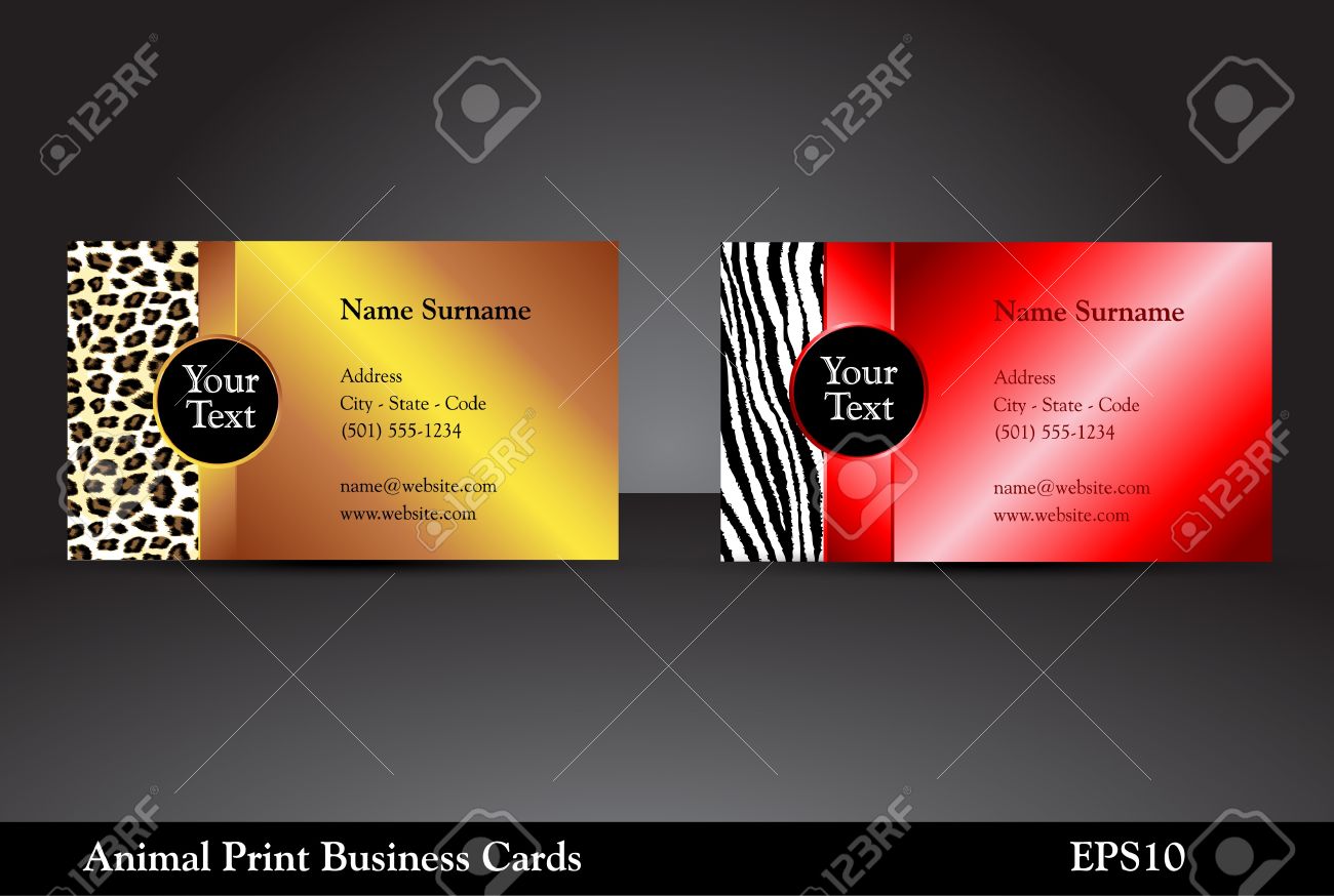 fancy business card templates with leopard and zebra prints with