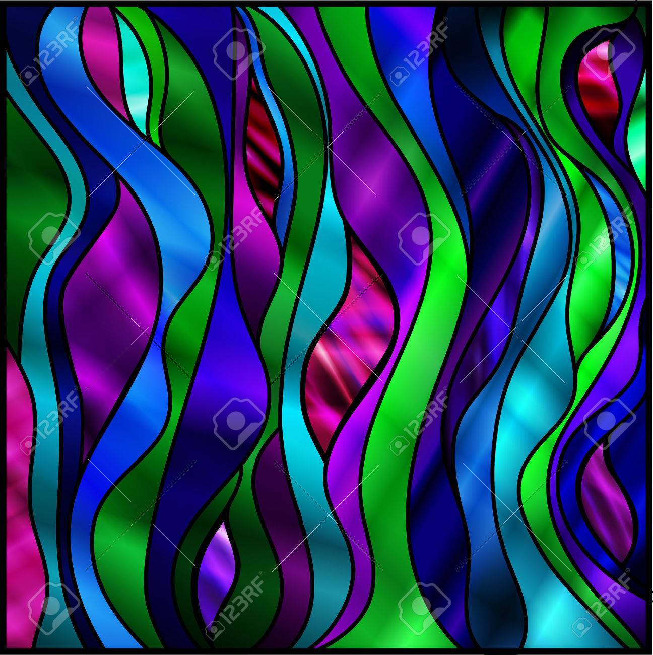 Stunning abstract stained glass window design, in green and blue tones. - 55648770 Stunning abstract stained glass window design, in green and blue tones. - 55648770