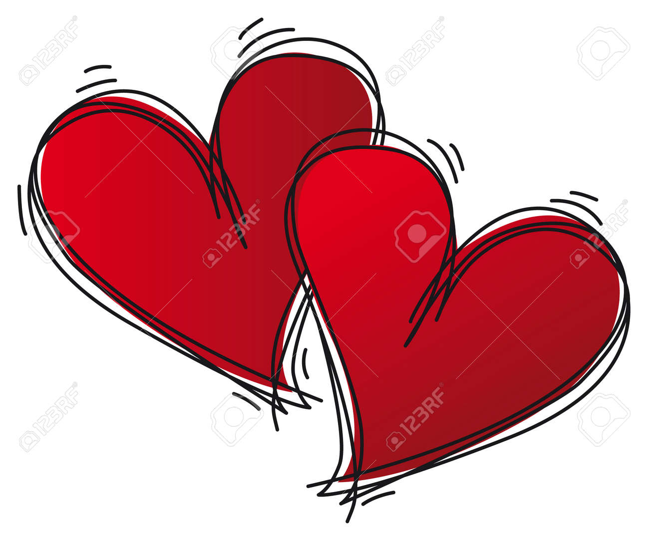 editable vector heart shapes in a hand drawn style with block