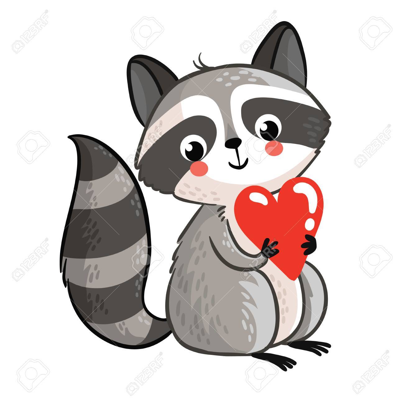 Perfect For Greeting Cards For Valentines Day. Cute Raccoon On A White  Background. Royalty Free SVG, Cliparts, Vectors, And Stock Illustration.  Image 72991893.