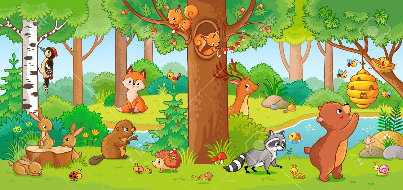 Vector illustration with cute forest animals in a children's style. A set of mammals in the forest. Collection in the children's style. - 104120684 Vector illustration with cute forest animals in a children's style. A set of mammals in the forest. Collection in the children's style. - 104120684