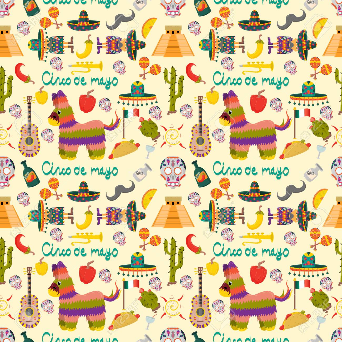 Vector Seamless Pattern Illustration On Cinco De Mayo Celebration