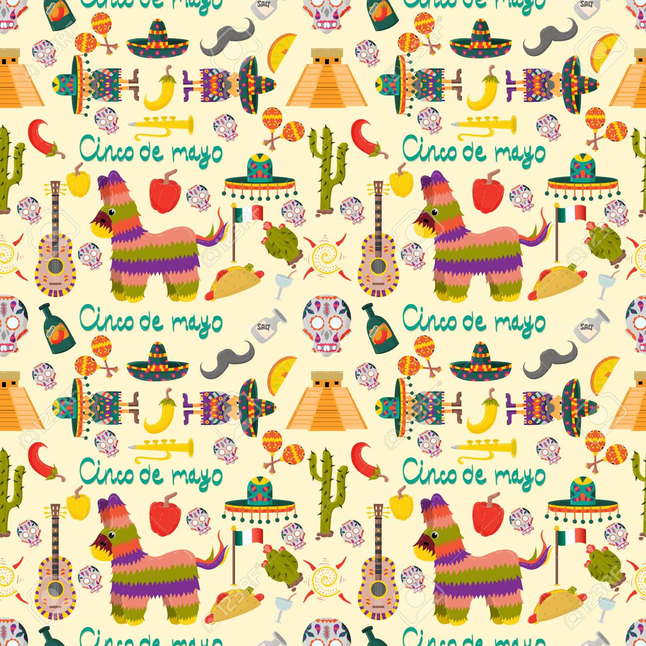 Vector Seamless Pattern Illustration On Cinco De Mayo Celebration