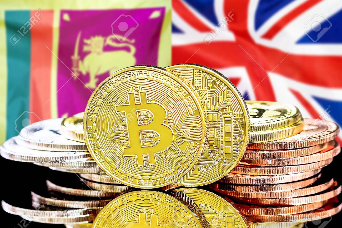 スリランカとイギリスの暗号通貨とブロックチェーン技術への投資家のためのコンセプト。旗スリランカと英国の背景にビットコイン。の写真素材・画像素材  Image 144068151