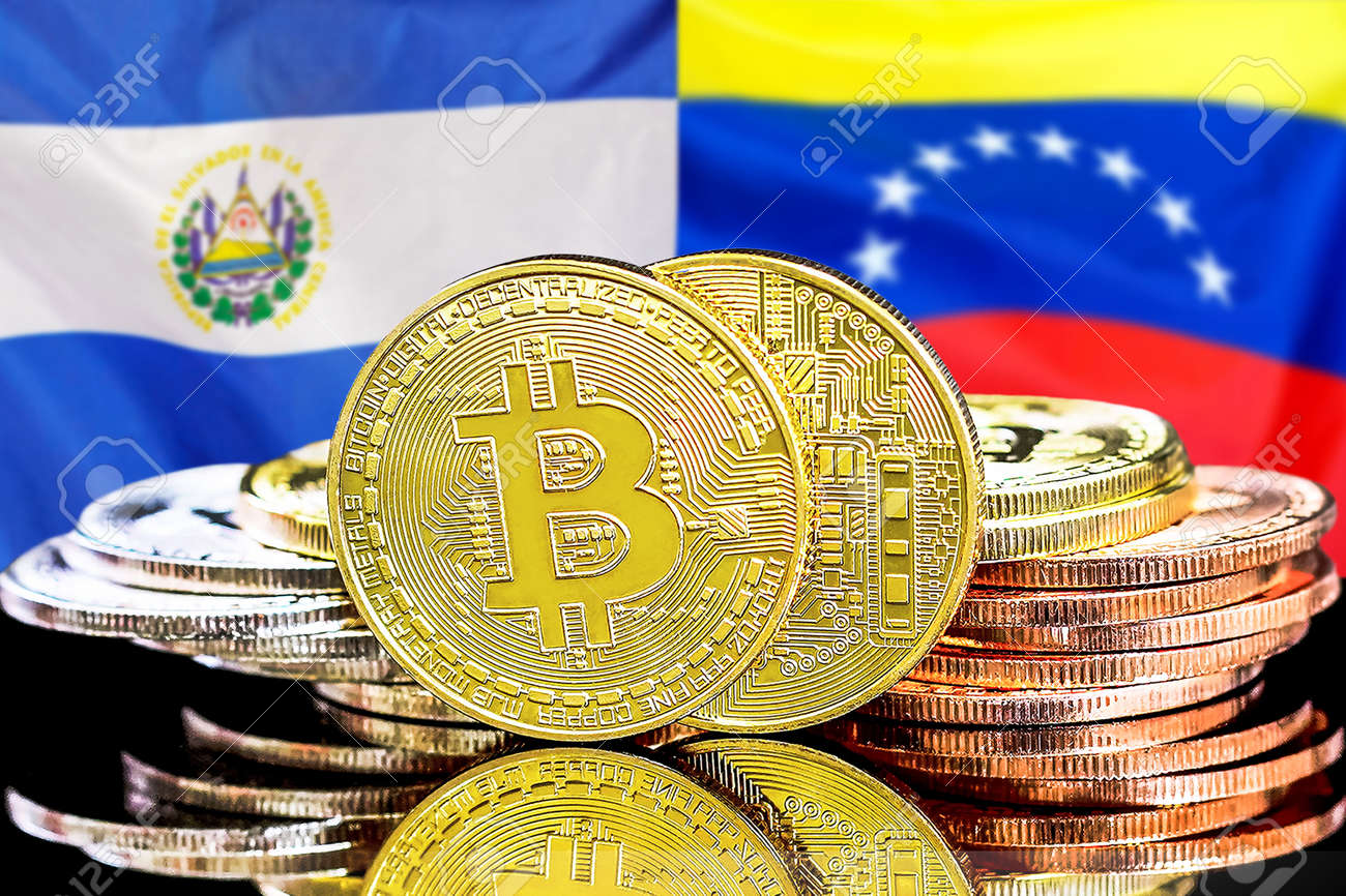Concept For Investors In Cryptocurrency And Blockchain Technology In El  Salvador And Venezuela. Bitcoins On The Background Of The Flag El Salvador  And Venezuela Stock Photo, Picture and Royalty Free Image. Image