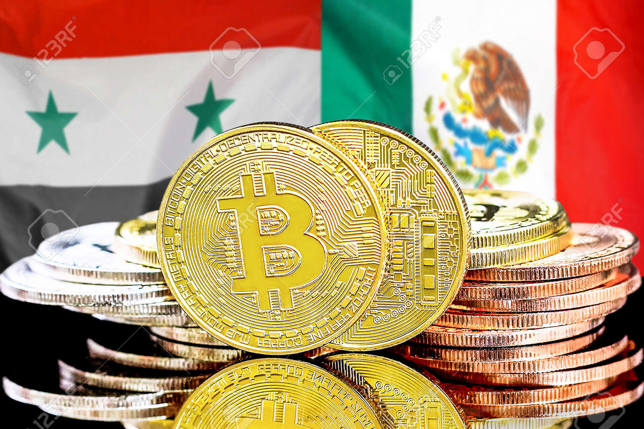 시리아와 멕시코의 암호화폐 및 블록체인 기술 투자자를 위한 시리아 국기와 멕시코 배경 개념의 비트코인 로열티 무료 사진, 그림, 이미지  그리고 스톡포토그래피. Image 190299607