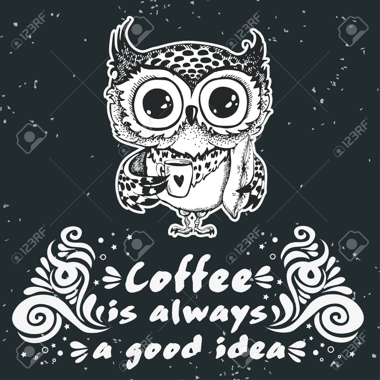 hand drawn owl with lettering coffee is always a good idea poster lettering ideas