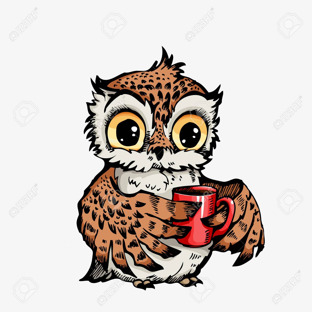 ベクトルかわいいフクロウ手描き漫画キャラクター バッグやtシャツプリント ファッションプリントデザイン要素 ポスターに使用できますのイラスト素材 ベクタ Image
