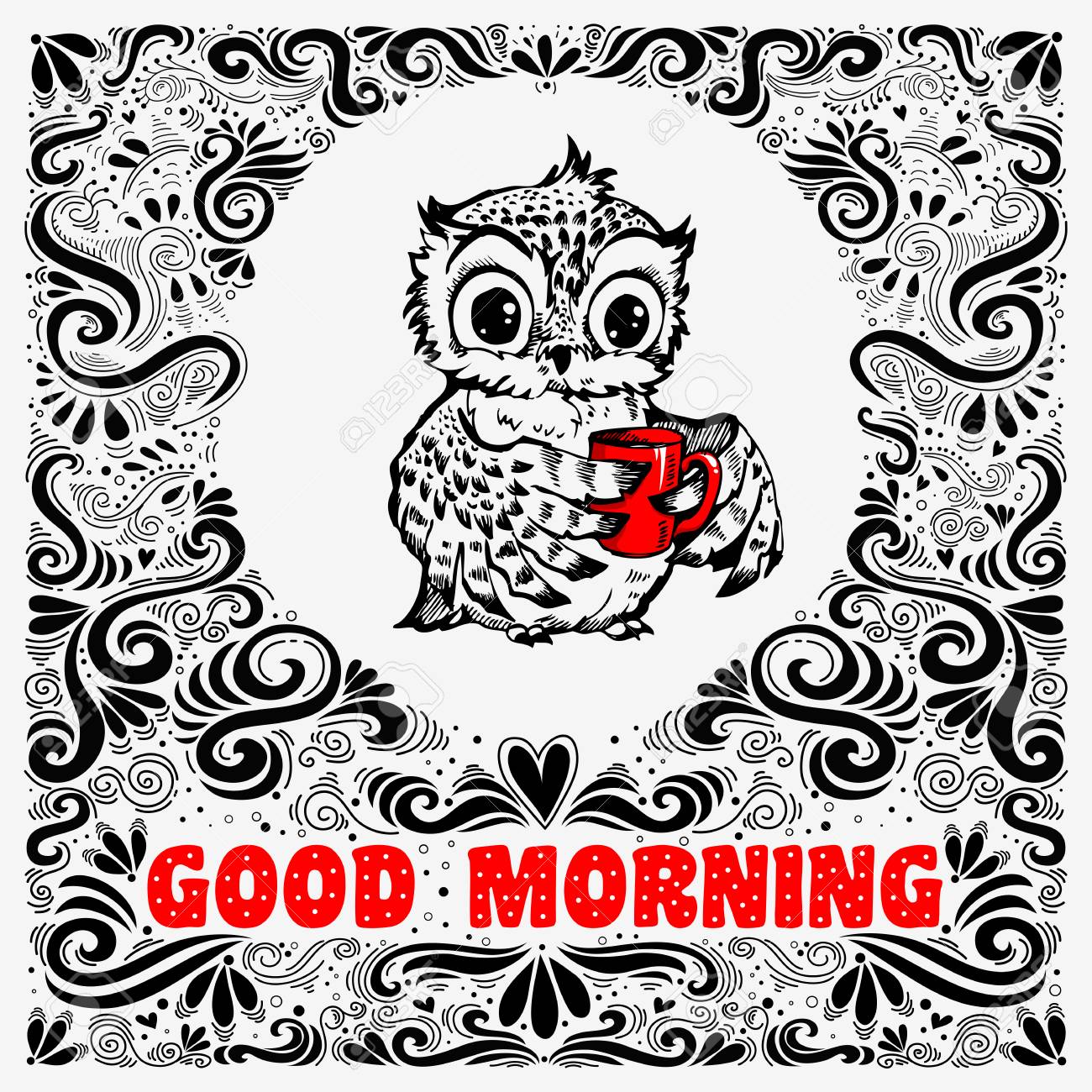 Good Morning Text Inspirational Poster With Hand Drawn Cute