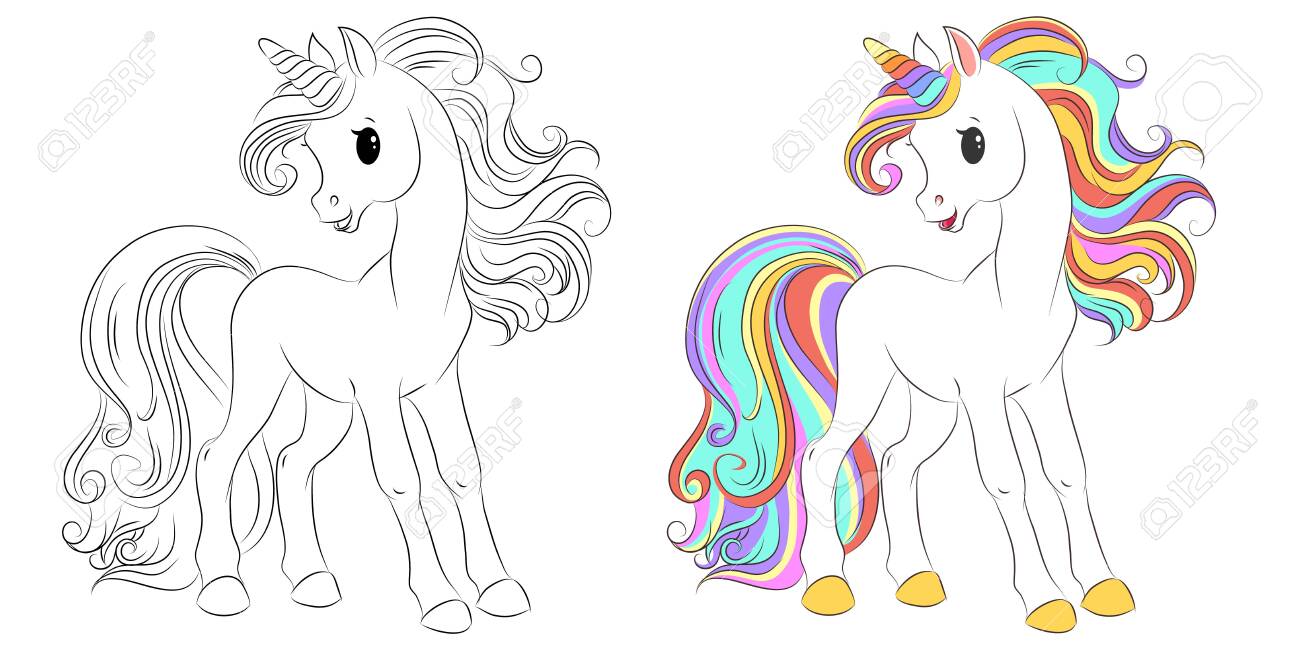 Cute Cartoon Unicorns Black And White And Colored Vector For Royalty Free Cliparts Vectors And Stock Illustration Image Cute Cartoon Unicorns Black And White And Colored Vector For Royalty Free Cliparts Vectors And Stock Illustration Image