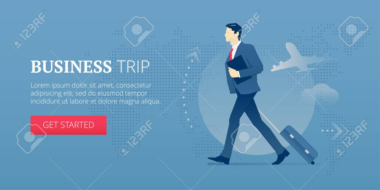 Businessman Carrying A Luggage With Wheels During Business Travel Vector Illustration Of Journey Businessman Carrying A Luggage With Wheels During Business Travel Vector Illustration Of Journey
